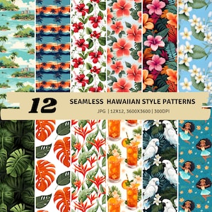 Hawaiian Seamless Pattern, Hawaii Summer Pattern, Hawaiian Digital Paper, Aloha Pattern, Repeat Pattern ,Printable Digital Paper