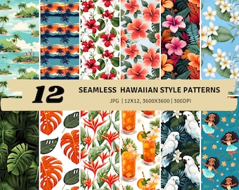 Hawaiian Seamless Pattern, Hawaii Summer Pattern, Hawaiian Digital Paper, Aloha Pattern, Repeat Pattern ,Printable Digital Paper