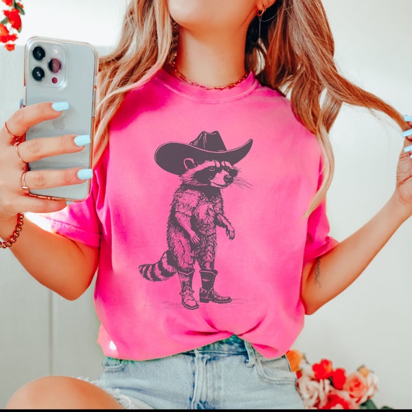 Raccoon Cowboy Tee Womens Western Tshirt Raccoon Vintage Womens Shirt Retro Western Cowgirl Tee Animal Lover Gift Funny Western Gift For Her