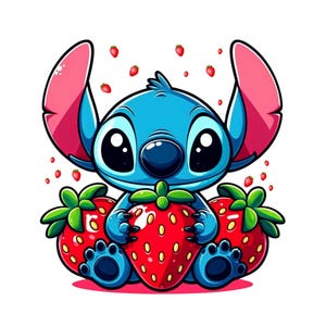 Stitch png clipart, stitch strawberry, cute stitch image, lilo and stitch characters, instant download