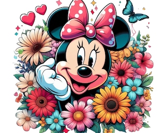 Minnie mouse flowers design, minnie mouse png clipart, minnie love, instant download