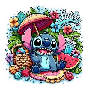 stitch png clipart, stitch summer holiday, cute stitch, lilo and stitch character, instant download