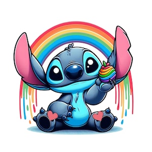 Stitch png clipart, stitch rainbow, cute stitch image, lilo and stitch character, instant download