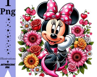 Minnie mouse floral design, minnie mouse png clipart, Minnie mouse flower, instant download