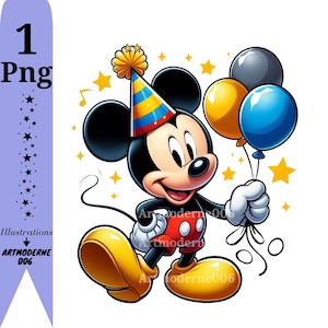 Cumpleaños de Mickey Mouse, imágenes prediseñadas de Mickey Mouse, globos de Mickey, descarga instantánea