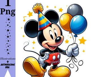 Cumpleaños de Mickey Mouse, imágenes prediseñadas de Mickey Mouse, globos de Mickey, descarga instantánea