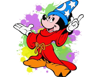 Mickey mouse wizard,  Mickey mouse png clipart, magician mickey, watercolor background, instant download