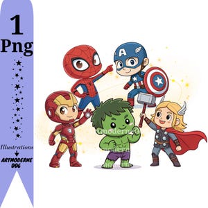 superhelden png clipart, afbeelding schattige superheld, spiderman, hulk, ironman, thor, captain america, instant download