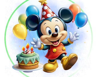 Clipart de Mickey Mouse, cumpleaños de Mickey Mouse, globo de Mickey, descarga instantánea