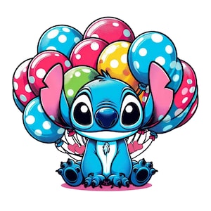 stitch png clipart, stitch balloons design, stitch birthday, lilo and stitch character, instant download