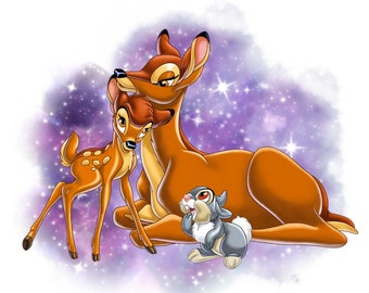 Bambi watercolour background, Bambi family png clipart, bambi png design, instant download