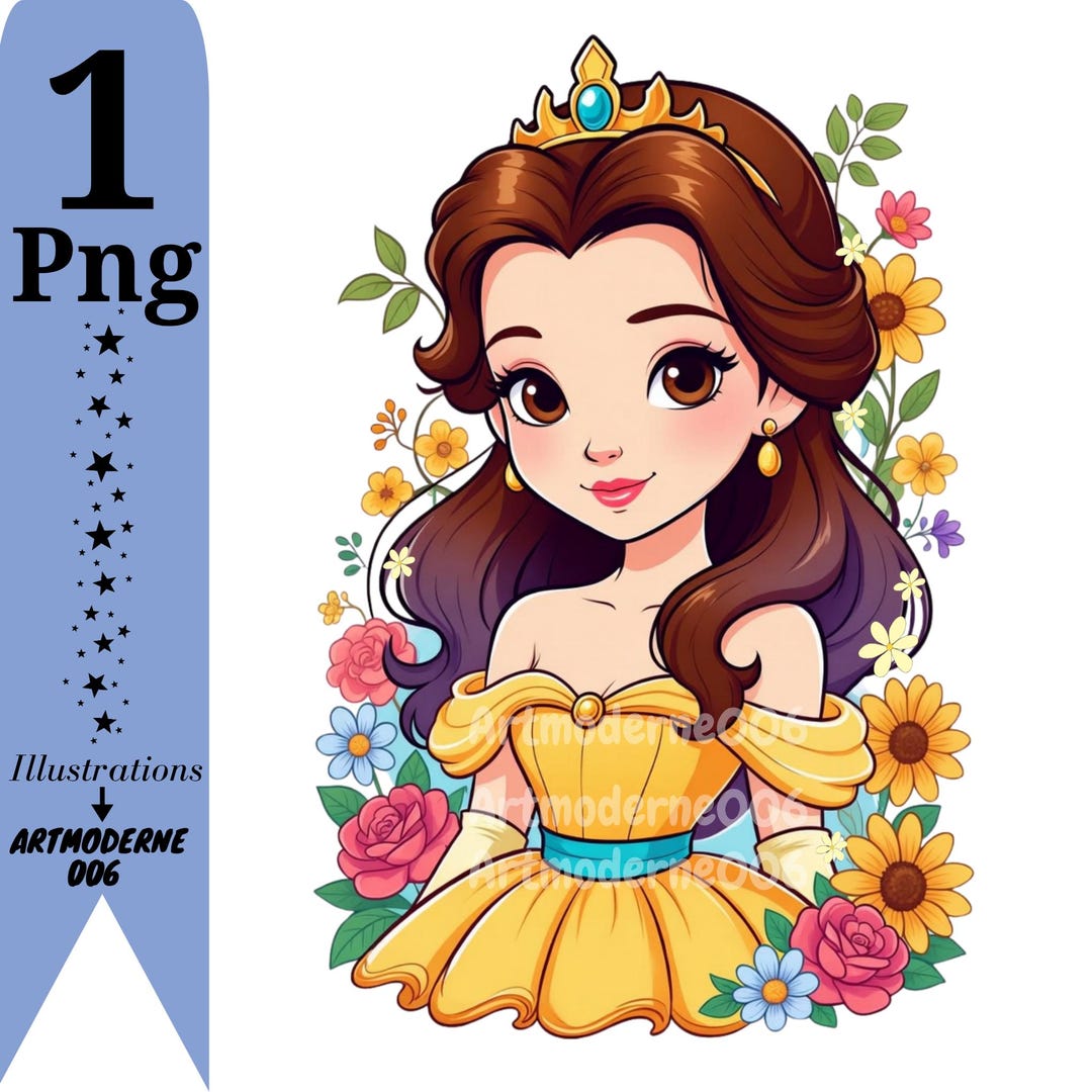 Princess Belle With Flowers, Belle Png Clipart, Beauty and the Beast ...