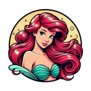 The little mermaid png clipart, Princess ariel round design, Princess png, ariel png, instant download