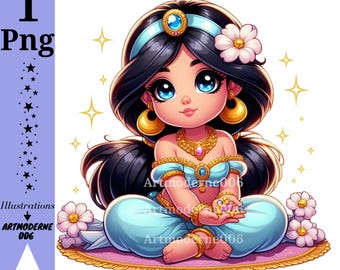 Princess jasmine png clipart,  Aladdin Princess, cute jasmine png, instant download