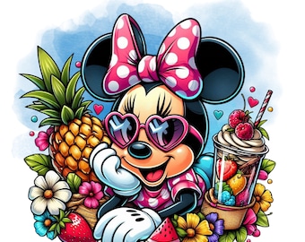 Minnie Mouse PNG clipart, Minnie Mouse verano, vacaciones, linda Minnie, descarga instantánea