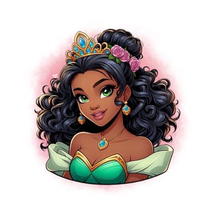 Princess tiana watercolour background,  the princess and the frog png clipart, Princess tiana png, instant download