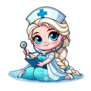 Disegno infermiera principessa Elsa, clipart principessa Elsa png, principessa congelata, png congelata, png elsa, download immediato