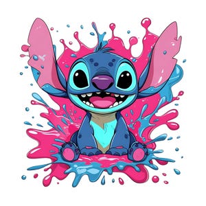 Stitch png clipart, stitch splash design, stitch colourfull, lilo and stitch character, instant download