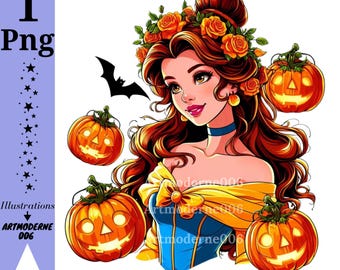 Princess belle png clipart, Princess belle halloween, belle pumpkin, beauty and the beast, instant download