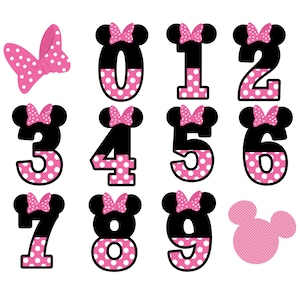 Minnie-Maus-Geburtstagszahl, Minnie-Maus-Png-Zahl, Babyparty, alles Gute zum Geburtstag-Zahl, sofortiger Download