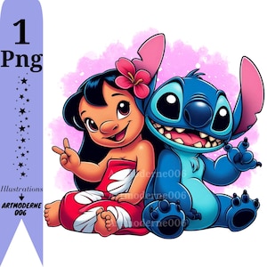 Lilo y Stitch, fondo de acuarela, Stitch, Lilo, Stitch, mejores amigos, descarga instantánea