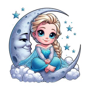 Principessa Elsa sulla luna, Principessa Elsa png clipart, carina Elsa, Frozen png, personaggi di Frozen, download immediato