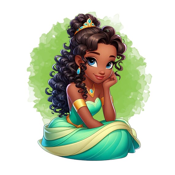 Princess tiana watercolour background, the Princess and the frog png clipart, Princess tiana png, instant download
