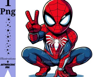 Spiderman png clipart, spiderman victory design, super hero, cute spiderman,  instant download