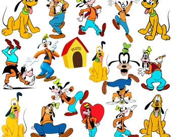 Paquete PNG de Goofy y Pluto, clipart PNG de Goofy, clipart PNG de Pluto, amigos de Mickey Mouse, descarga instantánea