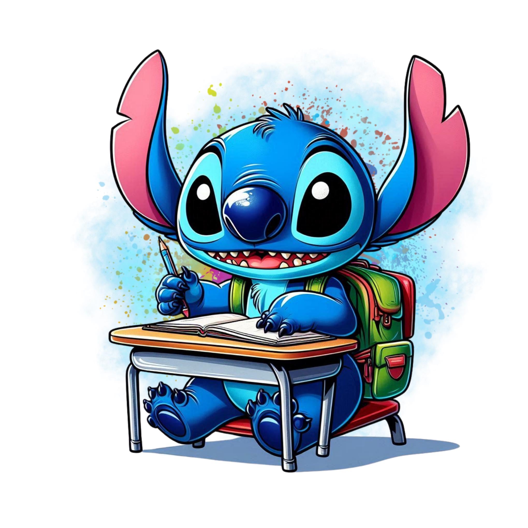stitch student design, cute stitch png clipart, stitch school, lilo and stitch character, instant download