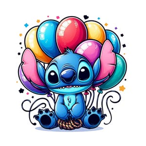 stitch png clipart, stitch balloons design, stitch birthday, lilo and stitch character, instant download