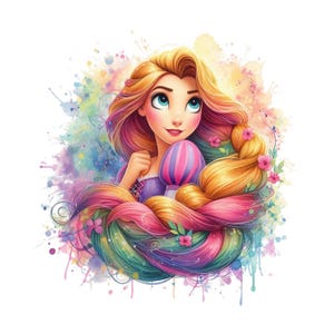 Rapunzel watercolour background, Princess Rapunzel png clipart, tangled png, instant download