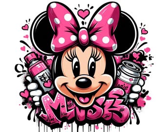 Minnie mouse png clipart, Minnie mouse grafiti design, cute minnie mouse image, instant download