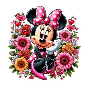 Minnie mouse floral design, minnie mouse png clipart, Minnie mouse flower, instant download