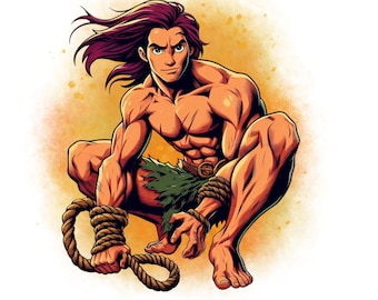 Tarzan png clipart, tarzan watercolor background, transparent background, instant download