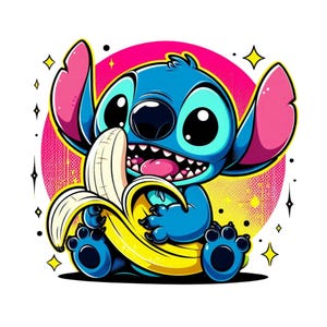 Stitch png clipart, stitch banana design, cute stitch image, lilo and stitch characters, instant download