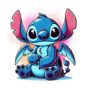 stitch angel design, stitch png clipart, stitch watercolor background, lilo and stitch character, instant download