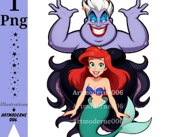 Ontwerp van de kleine zeemeermin en ursula, prinses ariel png clipart, schurk ursula png, de kleine zeemeermin png clipart, instant download