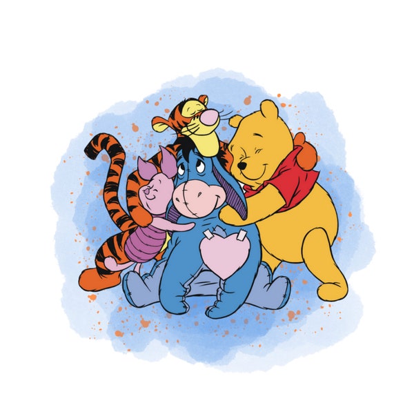 Winnie the pooh watercolour background,  Winnie the Pooh png clipart, eeyore, tigger, piglet, instant download