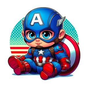 Captain america png clipart, cute captain america image, super hero, little captain america,  instant download