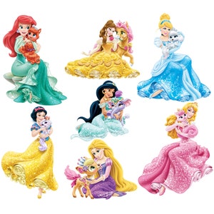 Princess png bundle, Princess png clipart, Princesses with animals, aurora, belle, snow white, ariel, jasmine, rapunzel,  instant download
