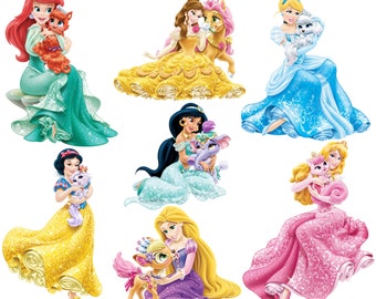Pakiet księżniczki png, clipart księżniczki png, księżniczki ze zwierzętami, zorza polarna, Bella, Królewna Śnieżka, Ariel, Dżasmina, Roszpunka, natychmiastowe pobieranie