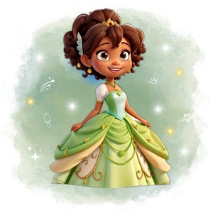 Princess Tiana watercolour background,  baby tiana png, Princess tiana png, instant download
