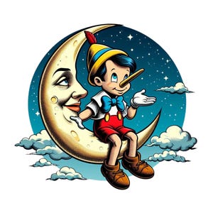 Pinocchio on the moon png clipart, Pinocchio png clipart, Pinocchio birthday, instant download