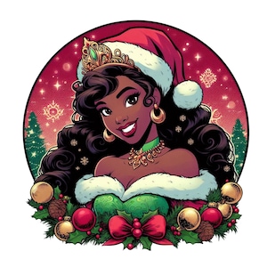 Princess tiana christmas design, the princess and the frog png clipart, Princess tiana png, instant download
