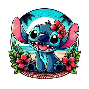 cute stitch png clipart, stitch png, stitch flower design, lilo and stitch character, instant download