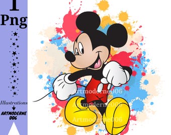 Mickey mouse watercolour background,  Mickey mouse png clipart,  Mickey splash, instant download