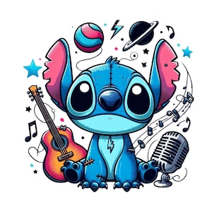 stitch music design, stitch png clipart, stitch guitar, singer stitch, lilo and stitch character, instant download
