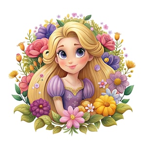 Rapunzel png clipart, rapunzel flower design, Princess rapunzel, tangled png, instant download
