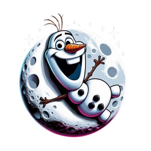 Olaf on the moon, frozen olaf png clipart, Frozen character, round design, instant download